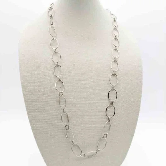 Robert Lee Morris Sterling Silver Necklace Wide Hoops ~36" Signed RLM Studio - Picture 7 of 12